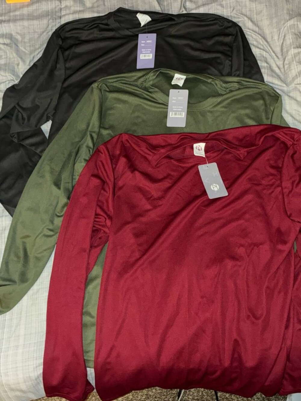 Lot of 3 Polyester Long Sleeve Shirts Mens - Size 2XL New Green Gray Red